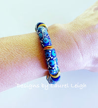 Load image into Gallery viewer, Blue and White African Glass Statement Bracelet - Ginger jar