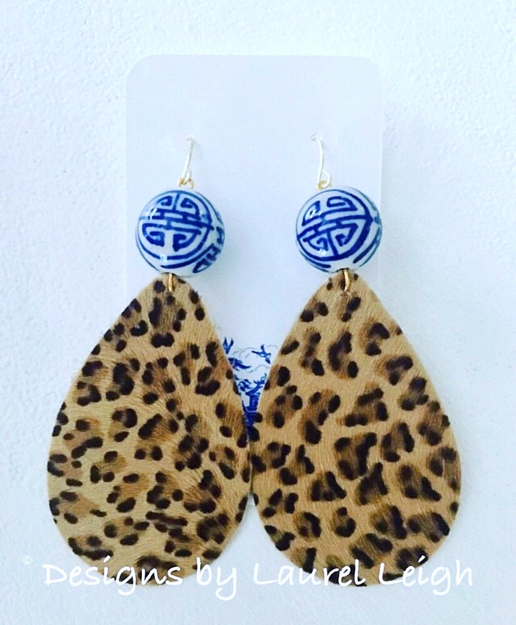 Chinoiserie Leopard Print Statement Earrings - Light Leopard - Designs by Laurel Leigh