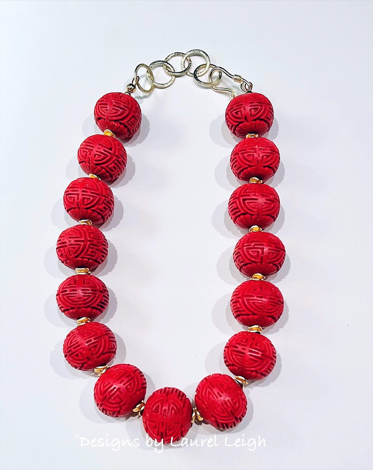 Chinoiserie Red Cinnabar Statement Necklace