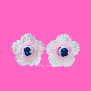 Pink, Blue & White Petite Fleur Pearl Studs - Chinoiserie jewelry