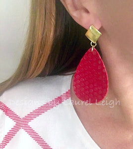 Leather Polka Dot Statement Earrings - Red - Designs by Laurel Leigh