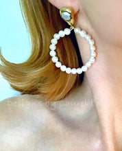 Load image into Gallery viewer, Freshwater Pearl Hoops - Medium w/ Oval Pearl Posts - Ginger jar