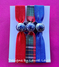 Load image into Gallery viewer, Chinoiserie Elastic Hair Ties- Set of 3 - Red Tartan Plaid - Chinoiserie jewelry