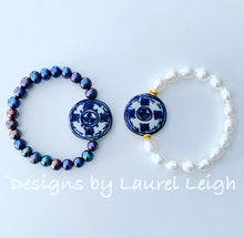 Load image into Gallery viewer, Chinoiserie Coin Bead &amp; Freshwater Pearl Bracelet - White or Peacock Pearls - Ginger jar