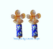 Load image into Gallery viewer, Chinoiserie Blue Cloisonné Floral Earrings - Chinoiserie jewelry