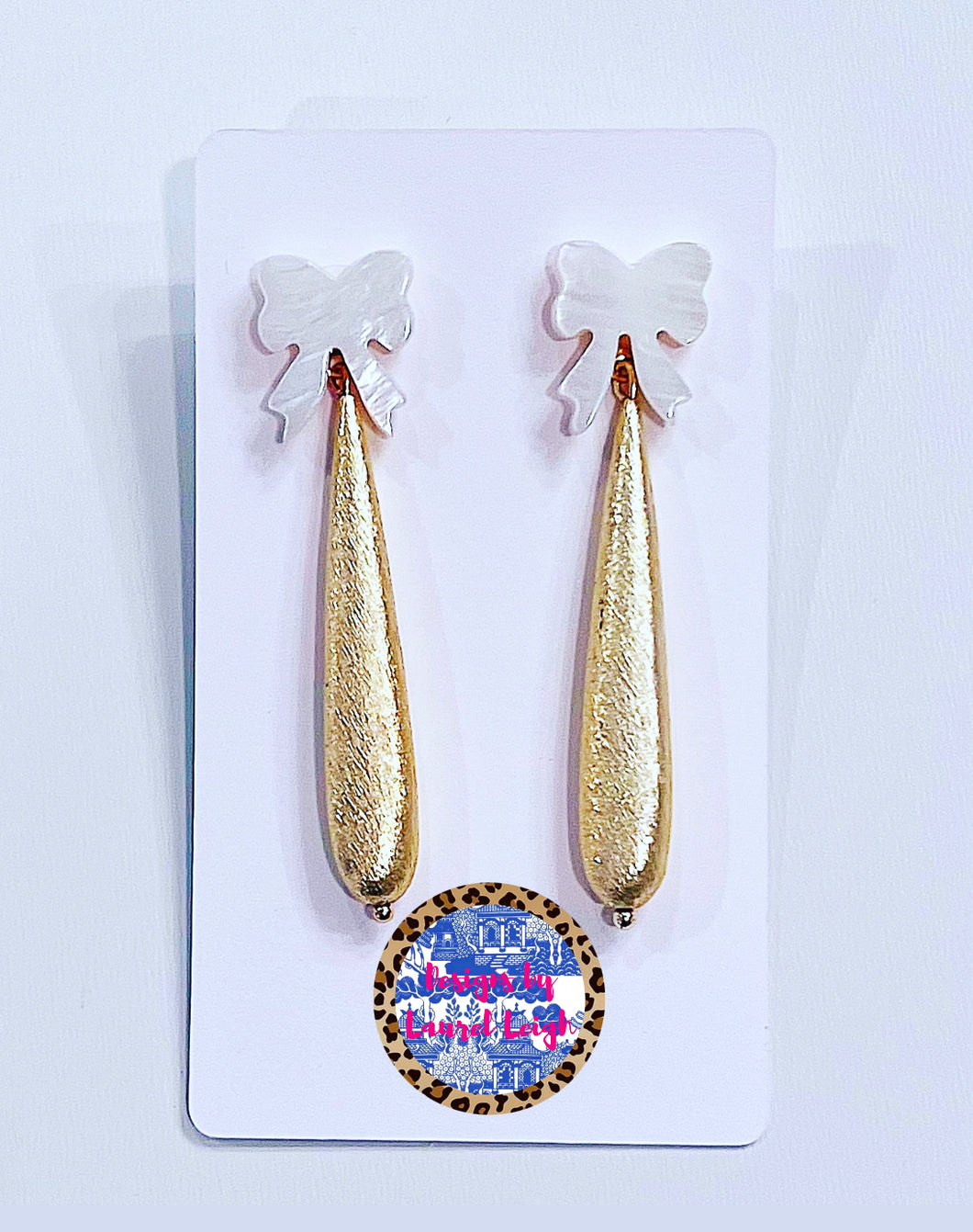 Pearl Bow Gold Drop Earrings - Chinoiserie jewelry