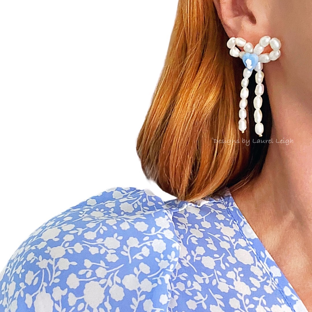 Faux Pearl Rhinestone Bow Decor Stud Earrings | SHEIN USA