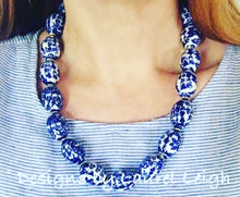 Load image into Gallery viewer, Chinoiserie Blue &amp; White Oval Bead Necklace - Chinoiserie jewelry