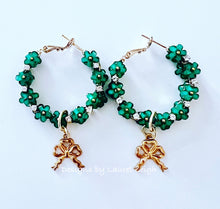 Load image into Gallery viewer, Green Hydrangea Bow Hoop Earrings - Chinoiserie jewelry