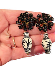 Load image into Gallery viewer, Black Chinoiserie Ginger Jar Hydrangea Blossom Earrings - Chinoiserie jewelry