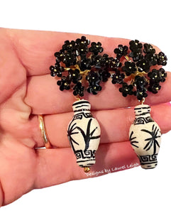 Black Chinoiserie Ginger Jar Hydrangea Blossom Earrings - Chinoiserie jewelry