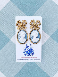 Wedgwood Blue Cameo Bow Earrings - Chinoiserie jewelry