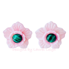Load image into Gallery viewer, Pink Floral Pearl &amp; Gemstone Stud Earrings - Chinoiserie jewelry