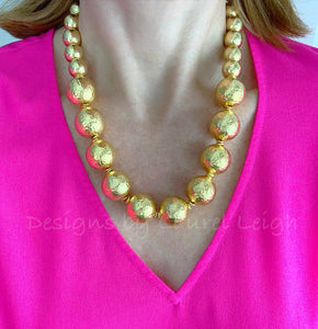 Chunky Hammered Gold Graduated Bead Statement Necklace - Ginger jar
