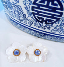 Load image into Gallery viewer, Large Floral Chinoiserie Coin Bead Earrings - Chinoiserie jewelry