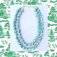 Load image into Gallery viewer, Green &amp; White Chinoiserie Double Strand Necklace - Chinoiserie jewelry