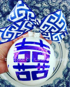 Chinoiserie Hand Painted JUMBO SIZE Christmas Ornament - Pagoda or Double Happiness Symbol Designs - Designs by Laurel Leigh