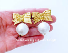 Load image into Gallery viewer, Gold Vintage Bow &amp; Jumbo Pearl Drop Earrings - Ginger jar