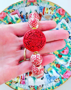 Chinoiserie Red Peony & Cinnabar Bracelet - Chinoiserie jewelry