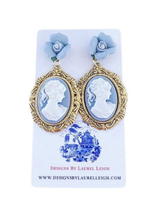 Wedgwood Blue Floral Cameo Earrings - Chinoiserie jewelry