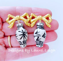 Load image into Gallery viewer, Chinoiserie Ginger Jar Bow Statement Earrings - Black &amp; White - Ginger jar