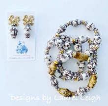 Load image into Gallery viewer, Chinoiserie Ginger Jar Bamboo Beaded Bracelet - Brown &amp; White - Ginger jar