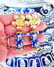 Load image into Gallery viewer, Chinoiserie Blue Cloisonné Floral Earrings - Chinoiserie jewelry