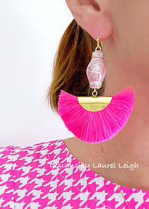 Pink Chinoiserie Ginger Jar Tassel Earrings - Chinoiserie jewelry