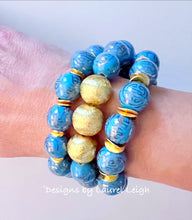 Load image into Gallery viewer, Chinoiserie Hydrangea Blue &amp; Gold Accent Bracelet - Chinoiserie jewelry