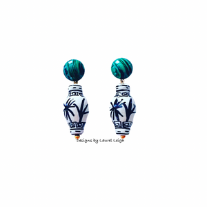 Black Ginger Jar & Green Malachite Earrings - Chinoiserie jewelry