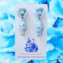 Load image into Gallery viewer, Wedgwood Blue and White Chinoiserie Rosebud Ginger Jar Earrings - Ginger jar