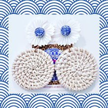 Load image into Gallery viewer, Chinoiserie Rattan Pearl Flower Earrings - Chinoiserie jewelry
