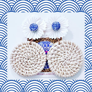 Chinoiserie Rattan Pearl Flower Earrings - Chinoiserie jewelry