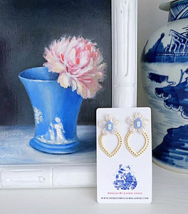 Wedgwood Blue Cameo & Mother of Pearl Earrings - Gold Scalloped - Ginger jar