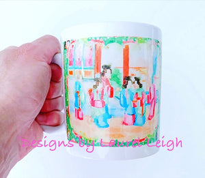 Rose Medallion Watercolor Coffee Mug - 2 Designs - Ginger jar