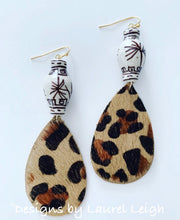 Load image into Gallery viewer, Chinoiserie Leopard Print Leather Earrings - Brown Ginger Jar - Ginger jar