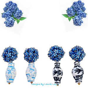 Blue Hydrangea Blossom Ginger Jar Earrings - Chinoiserie jewelry