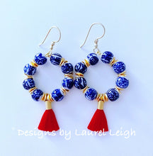 Load image into Gallery viewer, Chinoiserie Beaded Hoop Tassel Earrings - Red - Ginger jar