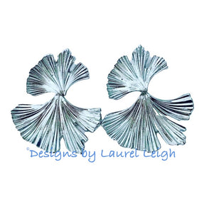 Silver Ginkgo Leaf Earrings - Chinoiserie jewelry