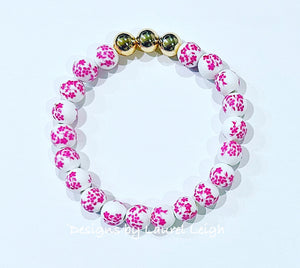 Pink & White Chinoiserie Floral Beaded Bracelet - Chinoiserie jewelry