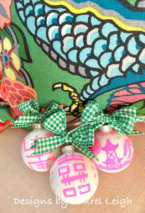 Pink & Green Chinoiserie Hand Painted Christmas Ornament - Pink or Green Paint - Regular Size - Ginger jar