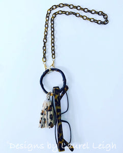Chinoiserie Bamboo, Tortoise & Leopard Tassel Eyeglass / Sunglass / Mask Holder / Lanyard Chain / Necklace - Ginger jar