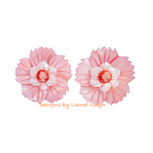 Pink, Orange & White Floral Cameo Pearl Studs - Chinoiserie jewelry