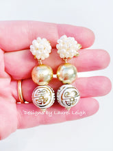 Load image into Gallery viewer, Gold &amp; White Chinoiserie Pearl Cluster Earrings - Chinoiserie jewelry