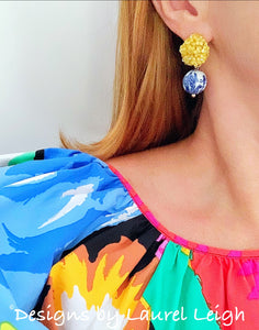 Chinoiserie Yellow Hydrangea Blossom Earrings - Chinoiserie jewelry