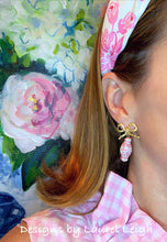 Load image into Gallery viewer, Peony Pink and White Chinoiserie Ginger Jar Bow Earrings - Ginger jar