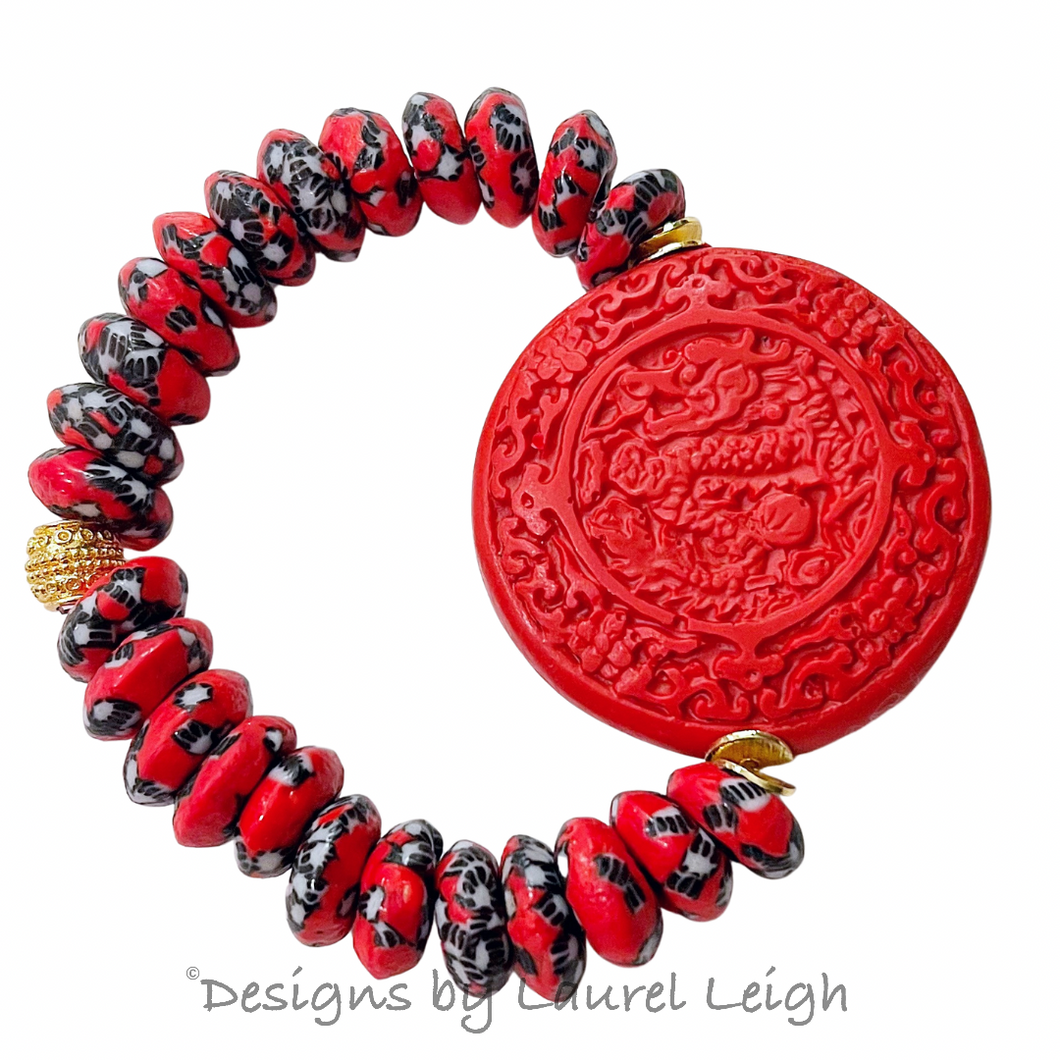 Chinoiserie Red & Black Dragon Bracelet - Chinoiserie jewelry