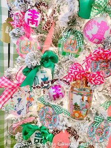 Chinoiserie Christmas Ornament- 4” Geisha Lady Watercolor Design  - Pick Ribbon - Ginger jar