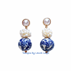 Chinoiserie Pearl Cluster Earrings - Chinoiserie jewelry