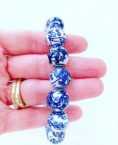 Blue and White Chinoiserie Dragon Beaded Statement Bracelet - Ginger jar